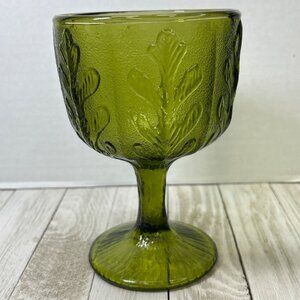 Vintage FTD Oak Leaf Goble Glass Pedestal Bowl Candy Dish Green 1975 Glassware